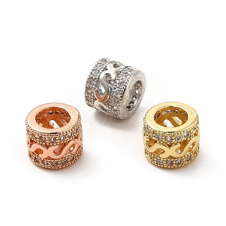 Rack Plating Brass Micro Pave Clear Cubic Zirconia European Beads KK-C010-55-1