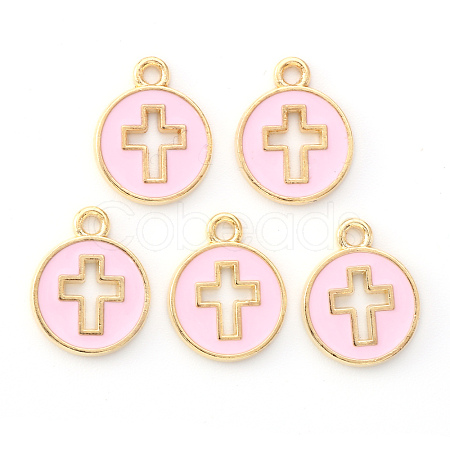 Light Gold Plated Alloy Enamel Pendants ENAM-R136-18B-1