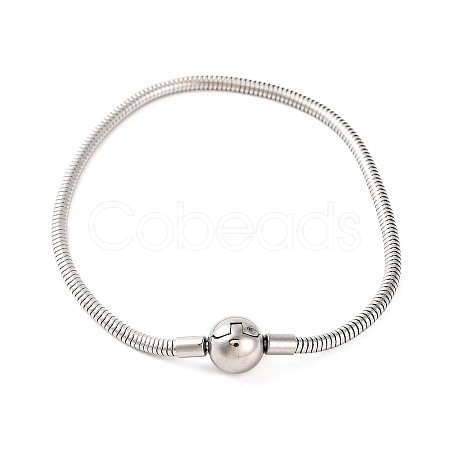 Tarnish Resistant 304 Stainless Steel Round Snake Chain Bracelets with Clasps BJEW-F472-01P-01-1