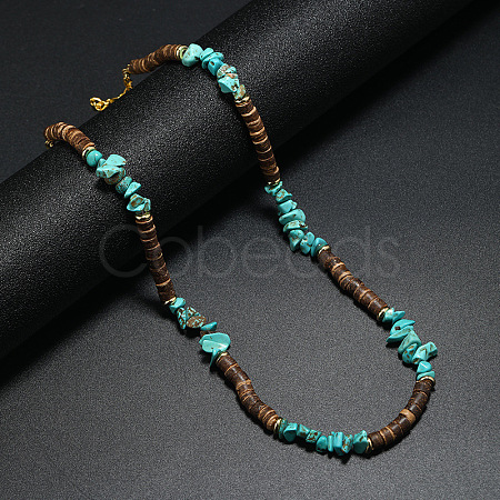 Bohemian Synthetic Turquoise & Coconut & Shell Surf Punk Beaded Necklaces for Men NI4745-1-1