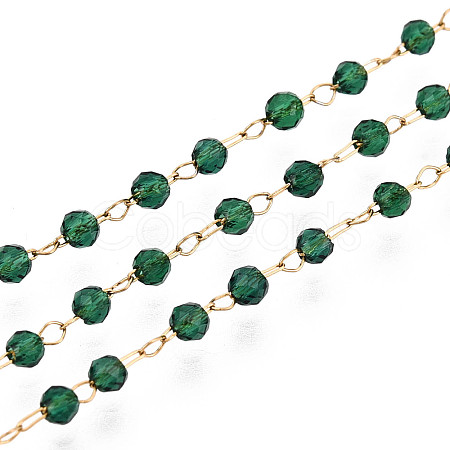 Handmade 304 Stainless Steel Faceted Round Link Chains CHS-N008-05G-01-1