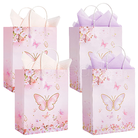 12Pcs 2 Colors Butterfly Print Paper Packaging Bags ABAG-BBC0001-29B-1