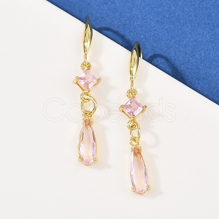 Brass Micro Pave Cubic Zirconia Teardrop Dangle Earrings EJEW-C156-03G-1
