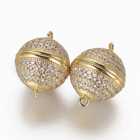 Brass Micro Pave Cubic Zirconia Magnetic Clasps with Loops ZIRC-L082-A-01-P-G-1