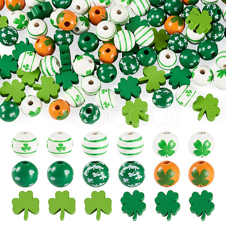 80Pcs 8 Styles Printed Wood European Beads WOOD-TA0002-98-1