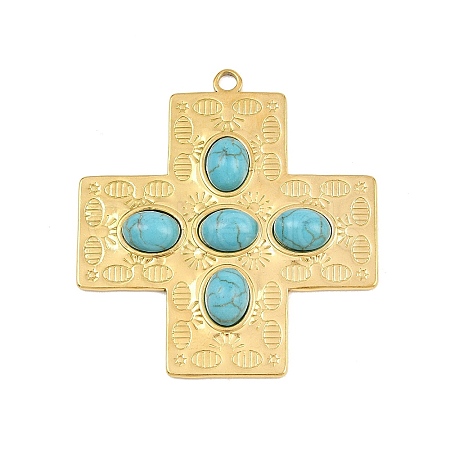 Bohemian Style 304 Stainless Steel with Synthetic Turquoise Pendants STAS-G381-02G-06-1