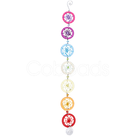 Handmade Rainbow Faux Suede & PP Plastic Woven Web/Net Pendant Decorations HJEW-WH20019-16P-1