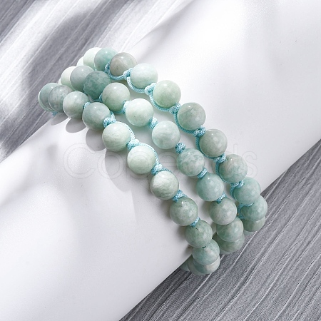 Natural Amazonite Round Beaded Multi-strand Bracelets for Men Women BJEW-G743-02A-1