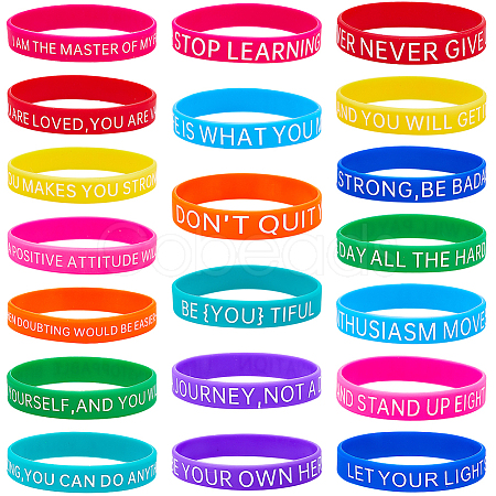 20Pcs 20 Style Motivational Quotes Silicone Cord Bracelets Wristbands BJEW-WH0020-51A-1