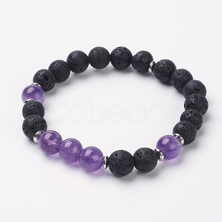 Natural Amethyst Stretch Bracelets X-BJEW-JB02754-04-1