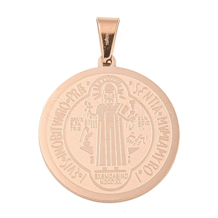 Ion Plating(IP)Trendy Necklace Findings Flat Round with San Benito 304 Stainless Steel Pendants STAS-L012-A07RG-1