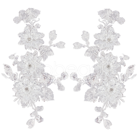 2Pcs 2 Styles 3D Flower Polyester Embroidery Sew on Appliques DIY-CY0001-03A-1