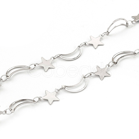 Tarnish Resistant 304 Stainless Steel Moon & Star Link Chains CHS-F015-03P-1