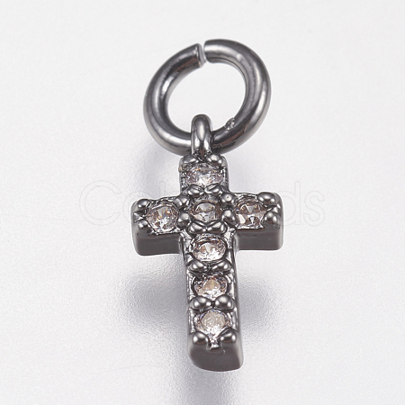 Brass Micro Pave Cubic Zirconia Tiny Cross Charms ZIRC-E147-62B-1