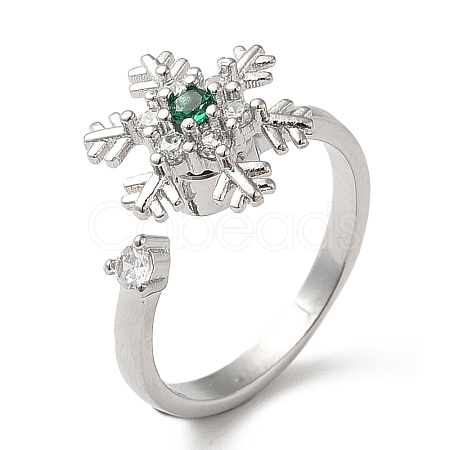 Rotatable Cubic Zirconia Snowflake Open Ring RJEW-Q776-04P-1