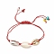 Acrylic & Alloy Shell Braided Bead Bracelet with Lampwork Evil Eye, Adjustable Bracelet for Women, Red, Inner Diameter: 1/2~3-1/2 inch(1.4~8.8cm)