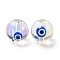 Transparent Glass Beads, with Enamel, Round with Evil Eye Pattern, Blue, 10~10.5x9mm, Hole: 1.6mm