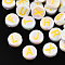 UV Plating Enamel Acrylic Beads, Iridescent, Mixed Letter, Flat Round, Yellow, 15x7mm, Hole: 2.2mm