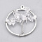 Brass Wire Wrapped Pendants, with Natural Quartz Crystal Chip Beads, Ring with Tree, Platinum, 35x30x5~10mm, Hole: 1mm