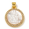 Rack Plating Brass Micro Pave Clear Cubic Zirconia Flat Round Pendants KK-U025-10G-06-1