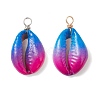 2Pcs 2 Colors Spray Painted Natural Cowrie Shell Deep Sky Blue Pendants PALLOY-JF04260-1