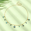 Natural Agate Round & Alloy Enamel Star Charms Bib Necklace with 304 Stainless Steel Chains NJEW-JN04404-03-5