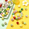 100Pcs 10 Styles Spray Painted Round Natural Schima Wood Beads WOOD-YW0001-85-4
