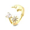 Ocean Theme Brass Micro Pave Cubic Zirconia Cuff Rings for Women RJEW-F184-17C-G-2
