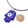 Blue Lampwork Evil Eye Pendant Necklace with Waxed Cord for Women NJEW-JN03955-02-5