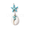 4Pcs 4 Styles Natural Cowrie Shell & Starfish Dyed Synthetic Turquoise Pendants PALLOY-JF03934-01-3