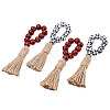 8Pcs 2 Colors Tartan Pattern Wood Beads & Jute Tassel Napkin Rings AJEW-CF0001-06-2