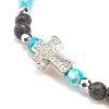 Natural & Synthetic Mixed Gemstone Beaded Stretch Bracelet with Clear Cubic Zirconia Cross for Women BJEW-JB08247-05-4