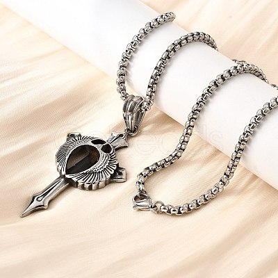 304 Stainless Steel Sword Pendant Necklaces for Women Men NJEW-Z076-02AS-1