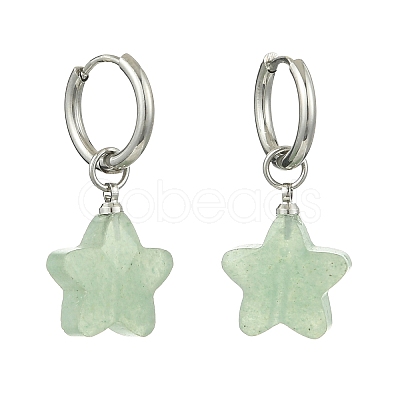 Brass & Natural Green/Blue Aventurine & Quartz Crystal & Rose Quartz & Obsidian Hoop Dangle Earrings EJEW-JE07237-1