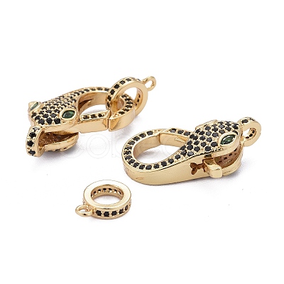 Brass Micro Pave Black & Green Cubic Zirconia Lobster Claw Clasp X-ZIRC-Z011-19G-1