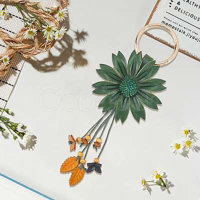 Leather and Alloy Keychain HJEW-WH20022-04B-02-1