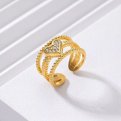 304 Stainless Steel Cubic Zirconia Cuff Open Rings for Women WG55D17-01-1