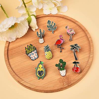 10Pcs 10 Style Alloy Enamel Brooches JEWB-SZ0001-09-1