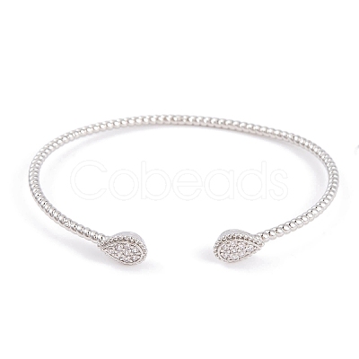 Rack Plating Brass Pave Clear Cubic Zirconia Teardrop Open Cuff Bangles BJEW-S148-03P-1