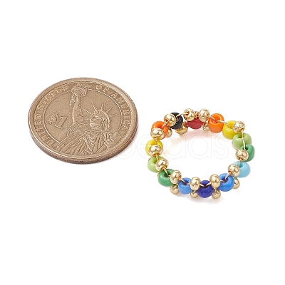 Glass Seed & Brass Beads Finger Rings RJEW-JR00687-1