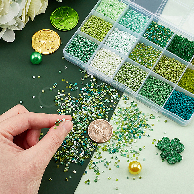 PandaHall Elite 12000Pcs 15 Style 12/0 Opaque Glass Seed Beads SEED-PH0001-61-1