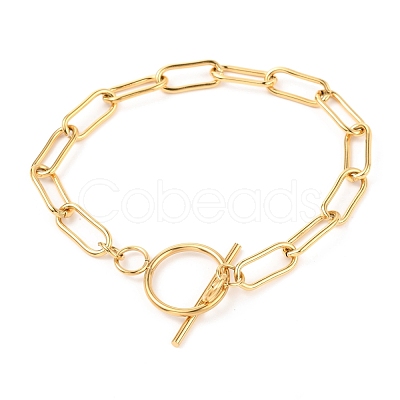 Unisex PVD Vacuum Plating 304 Stainless Steel Paperclip Chain Bracelets BJEW-H541-04B-G-1
