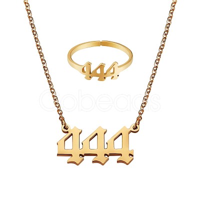 Number Pendant Necklace & Open Cuff Ring JX198A-1