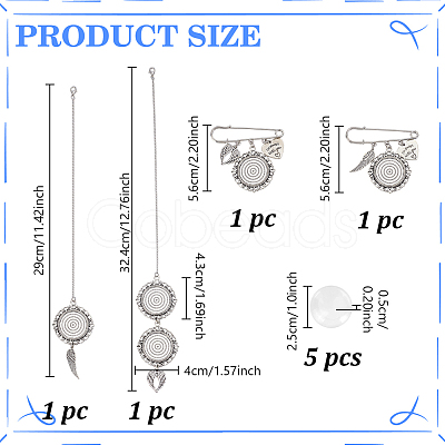 9Pcs Brass Chain Pendant Decoration and Stainless Steel Brooches HJEW-GA00052-02-1