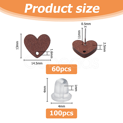 60Pcs Wood Stud Earrings Finding EJEW-FI0003-33A-1