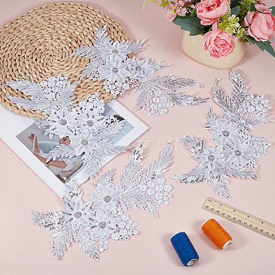 4Pcs Flower & Leaf Polyester and Plastic Applqiues PATC-CY0001-49A-1