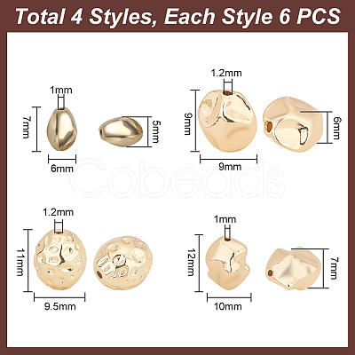 24Pcs 4 Style Brass Beads KK-PH0006-16-1
