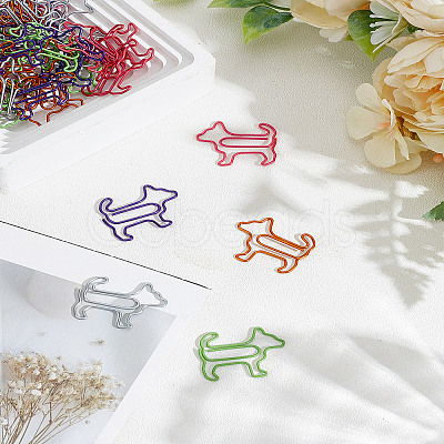 40Pcs 5 Colors Dog Shape Iron Covered with PET Plastic Paper Clips AJEW-LP0005-58-1