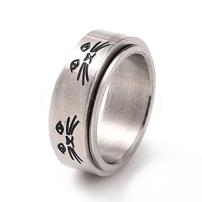 Black Enamel Cat Rotating Fidget Band Ring RJEW-I089-04P-1