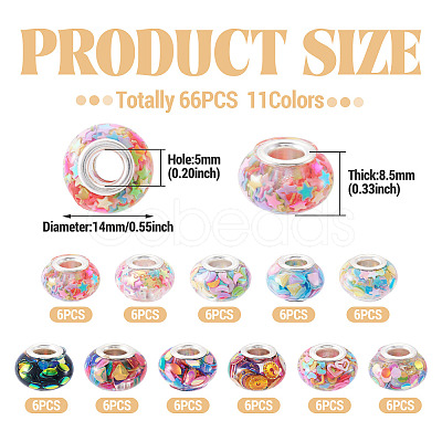 66Pcs 11 Colors Transparent Resin Rondelle European Beads RESI-TA0004-86-1